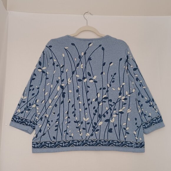 Women's Cathy Daniels Blue Floral Design Blouse Size X-Large - Picture 2 of 6